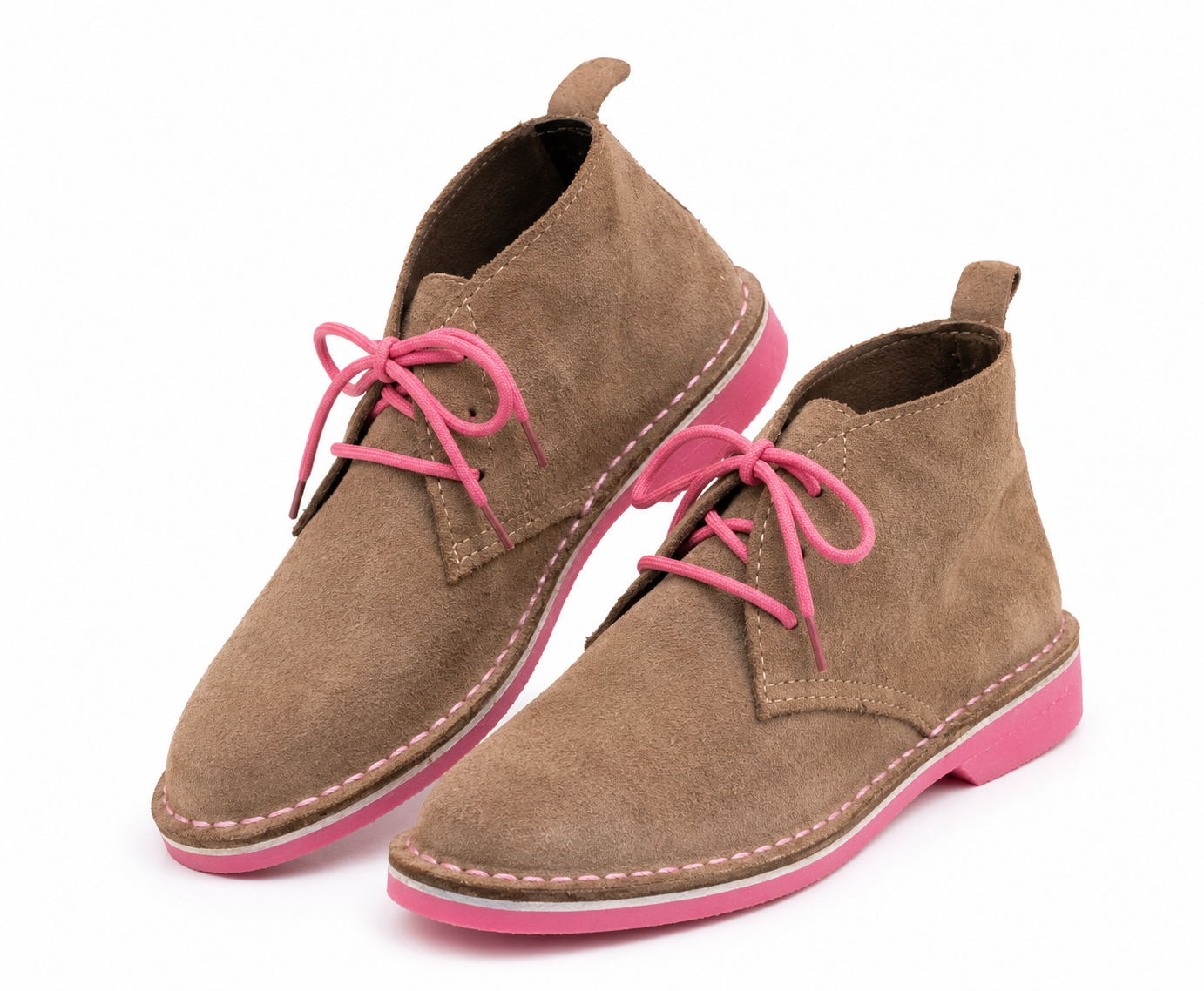 suede vellie with pink sole and pink laces